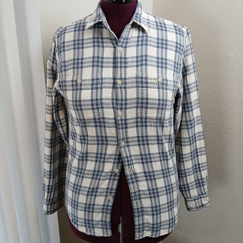 J.Crew Tailored Fit Workshirt Mens Small plaid white blue double layer cotton LS - Picture 5 of 12